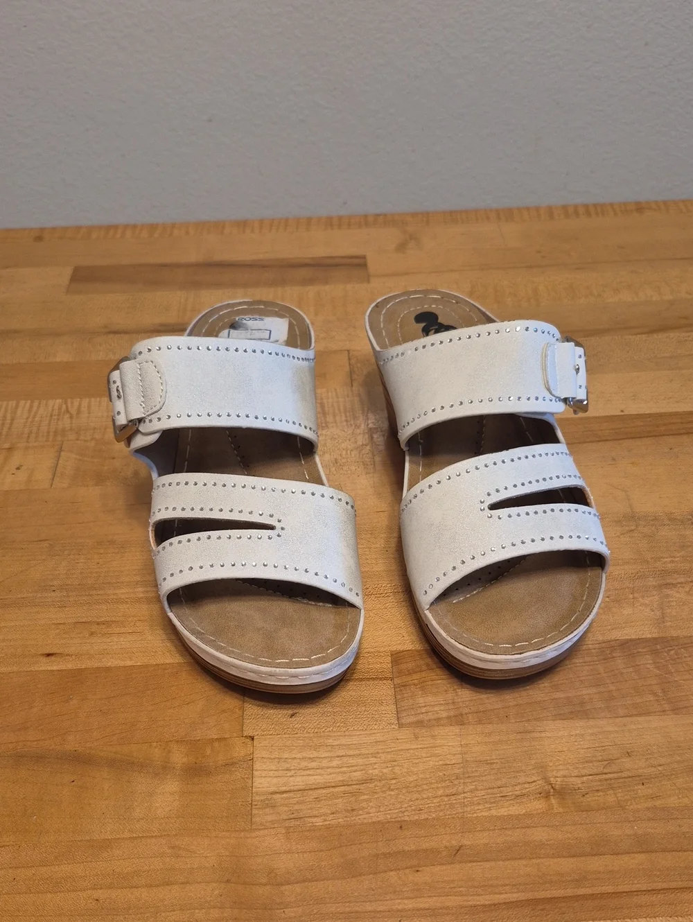 EG Shoes Wedge Heels Off White Beddazzled